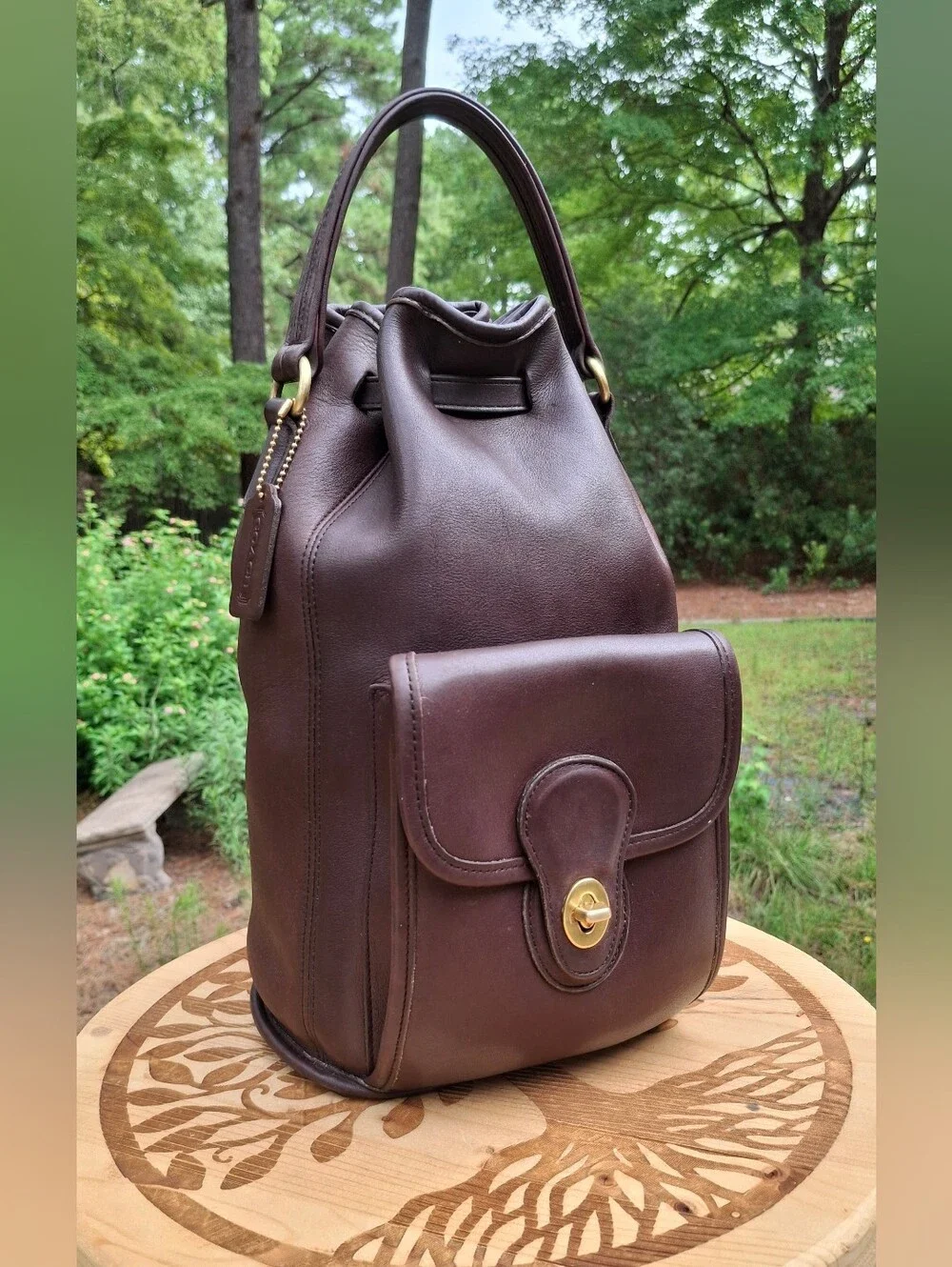 Vintage 1996 Coach Dark Brown Leather Classic Handle Backpack Rucksack #9992